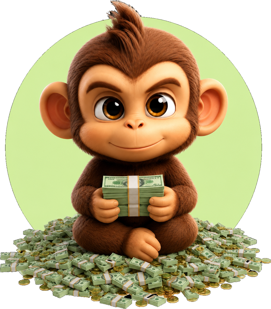 Mono sobre una pila de dinero